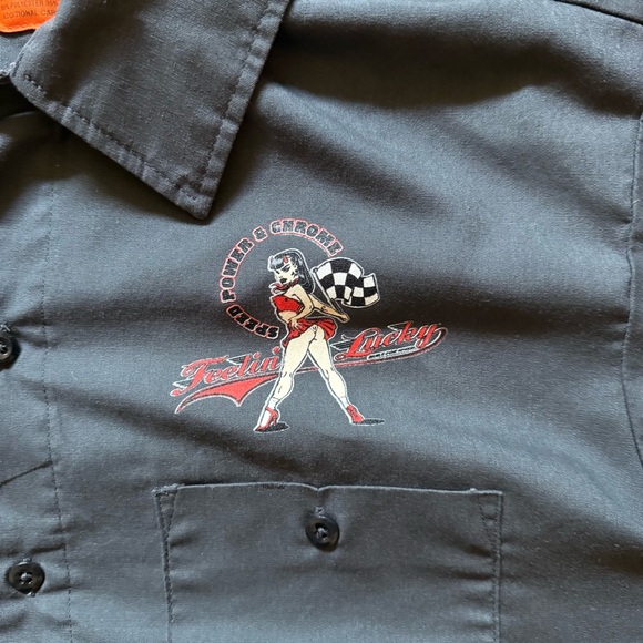 Dickies “Feelin’ Lucky” Pin-Up Racing Work Shirt – Speed Power & Chrome Graphic - Picture 2 of 8
